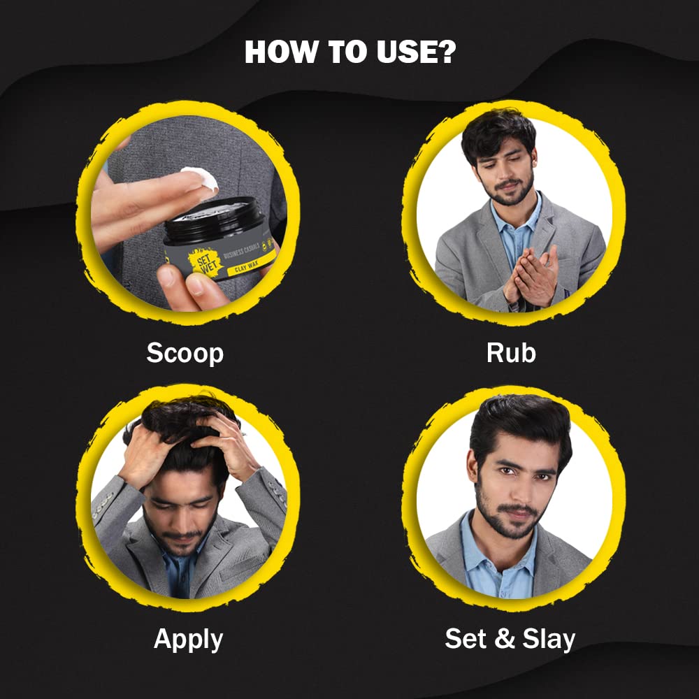 Set Wet Hair Wax For Men | Hair Clay Wax 60g 2.1 Oz. | Strong Hold , Ultra Matte Finish , With Bentonite Clay , Restylable Anytime , Easy Wash Off | No Paraben , No Sulphate , No Alcohol