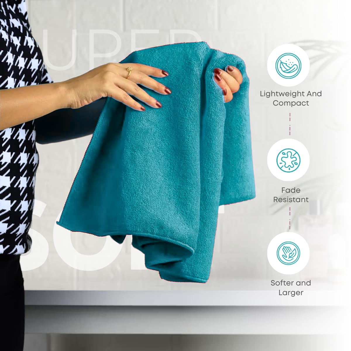 Black Gold The Finer Touch Premium Microfiber Bath Towels 1200 Gsm | Lightweight Ultra-Soft Fade Resistant (Peacock Green) - 3 Pcs