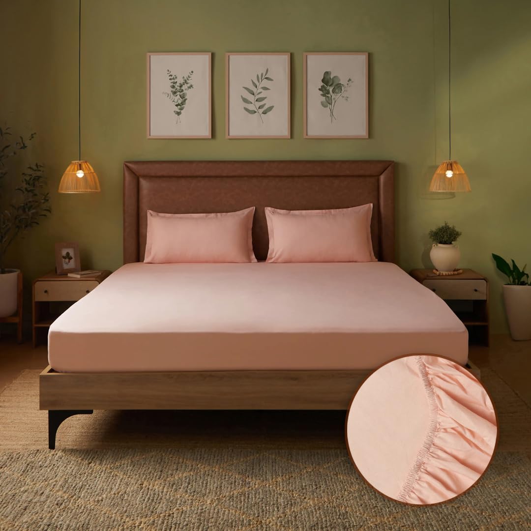 Queen Size Bedsheet For Double Bed With 2 Pillow Cover - 60 X 78 Inches, Rose Blush | 100% Cotton, Soft & Breathable - Bedsheet Collection