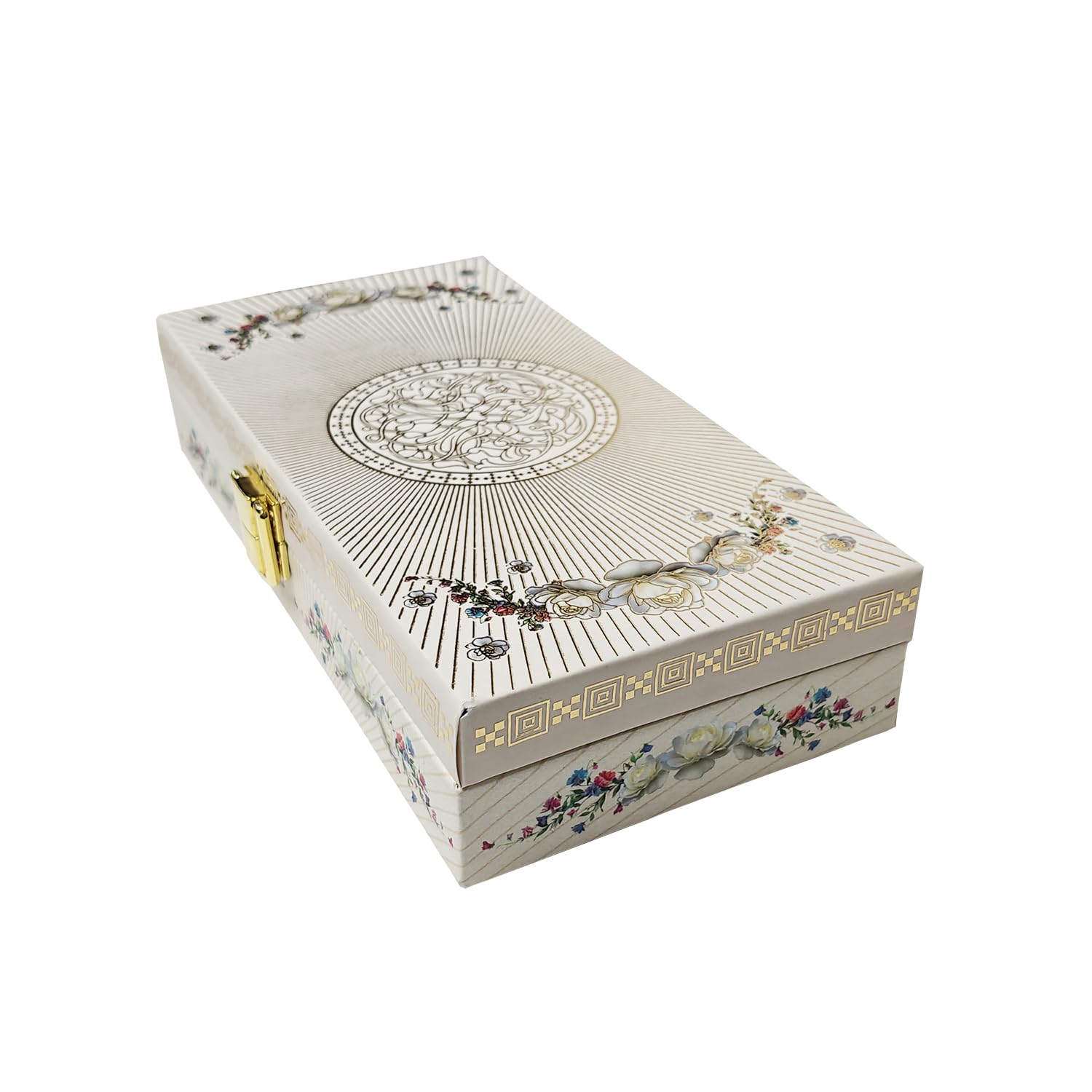 Floral Design Gold Printed Matt Touch Mgi Floral Decorative Box, Wedding Fancy Shagun Cash Box, Jewellery Box, Money Box, Gaddi Box, Colour - White, Style - Traditional, Pack Of 3
