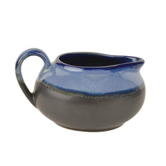 Hand Glazed Dual Tone Ceramic 7 Pieces Morning Set - 1 Tea Pot + 1 Milk Pot + 1 Sugar Pot + 2 Cups With 2 Saucer, Black & Blue