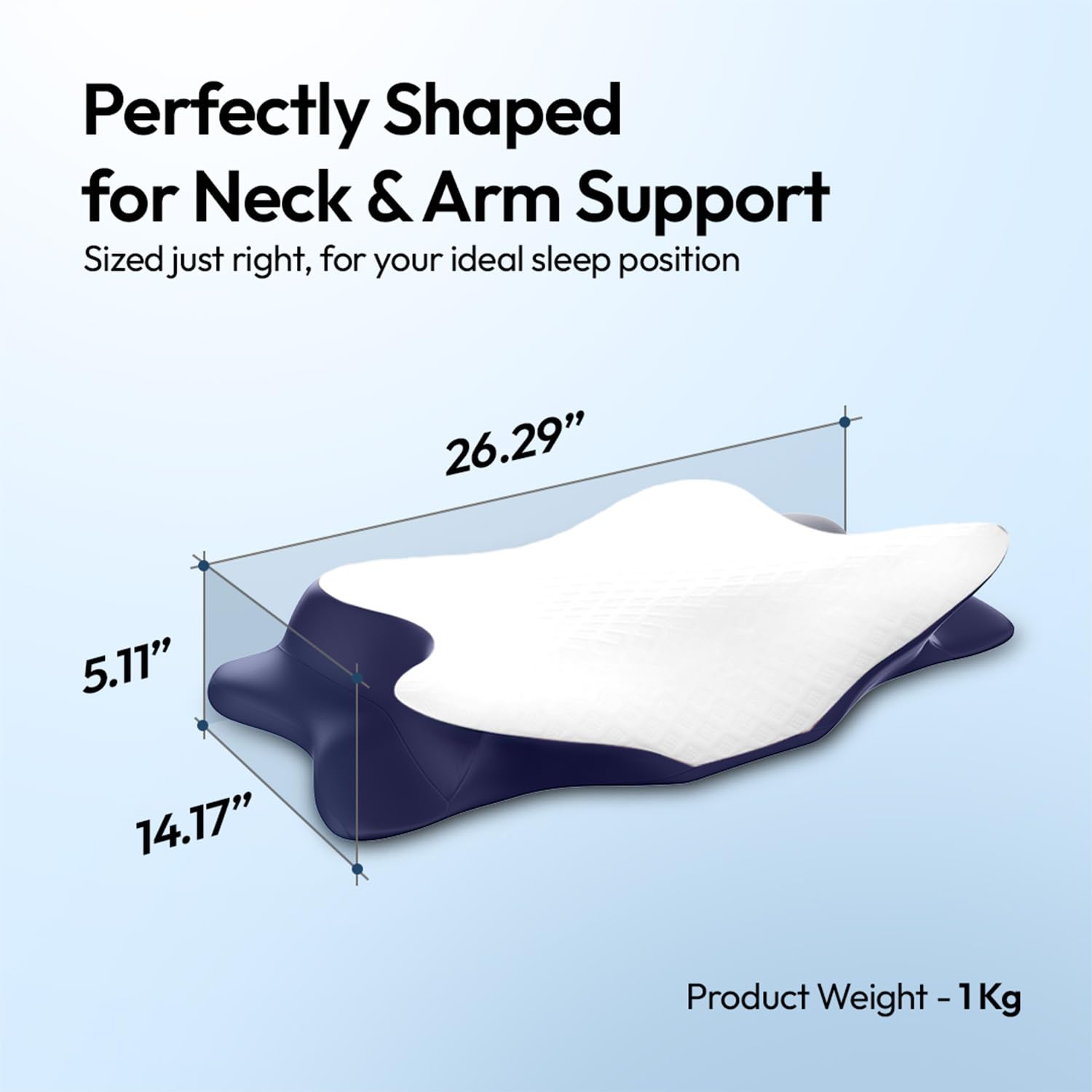 Cervical Butterfly Pillow, Orthopedic Memory Foam Pillow, Blue & White | For Neck & Shoulder Pain Relief | Ergonomic Contours, Pillow For Side Sleepers With Arm Support - Pack Of 1