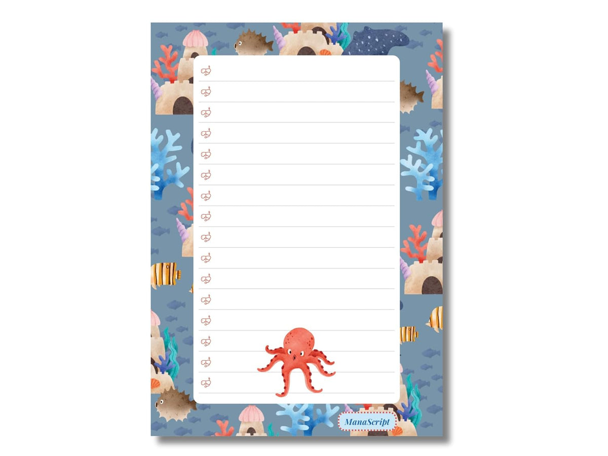 A5 Notes/To Do List Notepad, Beautiful Checklist Pad, Tear-Off Sheets (Octopus, Brown) Pack Of 1