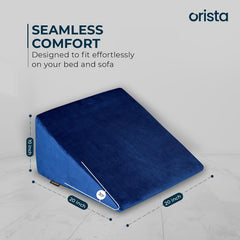 Wedge Pillow, Made With Advance Gel Blended Memory Foam, Back Support, Blue - 20 X 20 X 10 Inch | For Acid Reflux, Anti Snoring, Leg Elevation, Improves Comfort & Posture, Velvet Cover