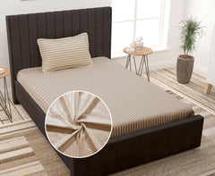 Striped Single Bedsheet With 1 Pillow Cover 60 X 90 Inches, Cream | Comfortable & Durable | Elegant Printed Bedding Set For Daily Use