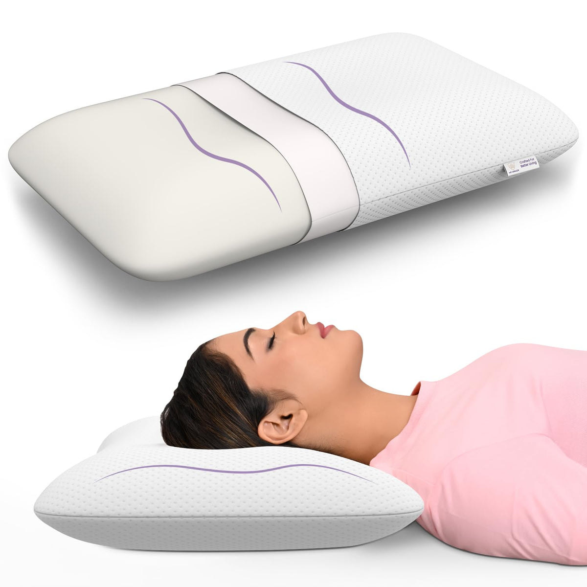 Ergonomic Memory Foam Pillow, Orthopedic Pillow For Neck Pain Relief - 4.5 Inch | Back Support With Removable Washable Cover, Shoulder Pain, Spondylitis | Neck Support - Pack Of 1