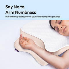 Cervical Butterfly Pillow, Orthopedic Memory Foam Pillow, Beige & White | For Neck & Shoulder Pain Relief | Ergonomic Contours, Pillow For Side Sleepers With Arm Support - Pack Of 1