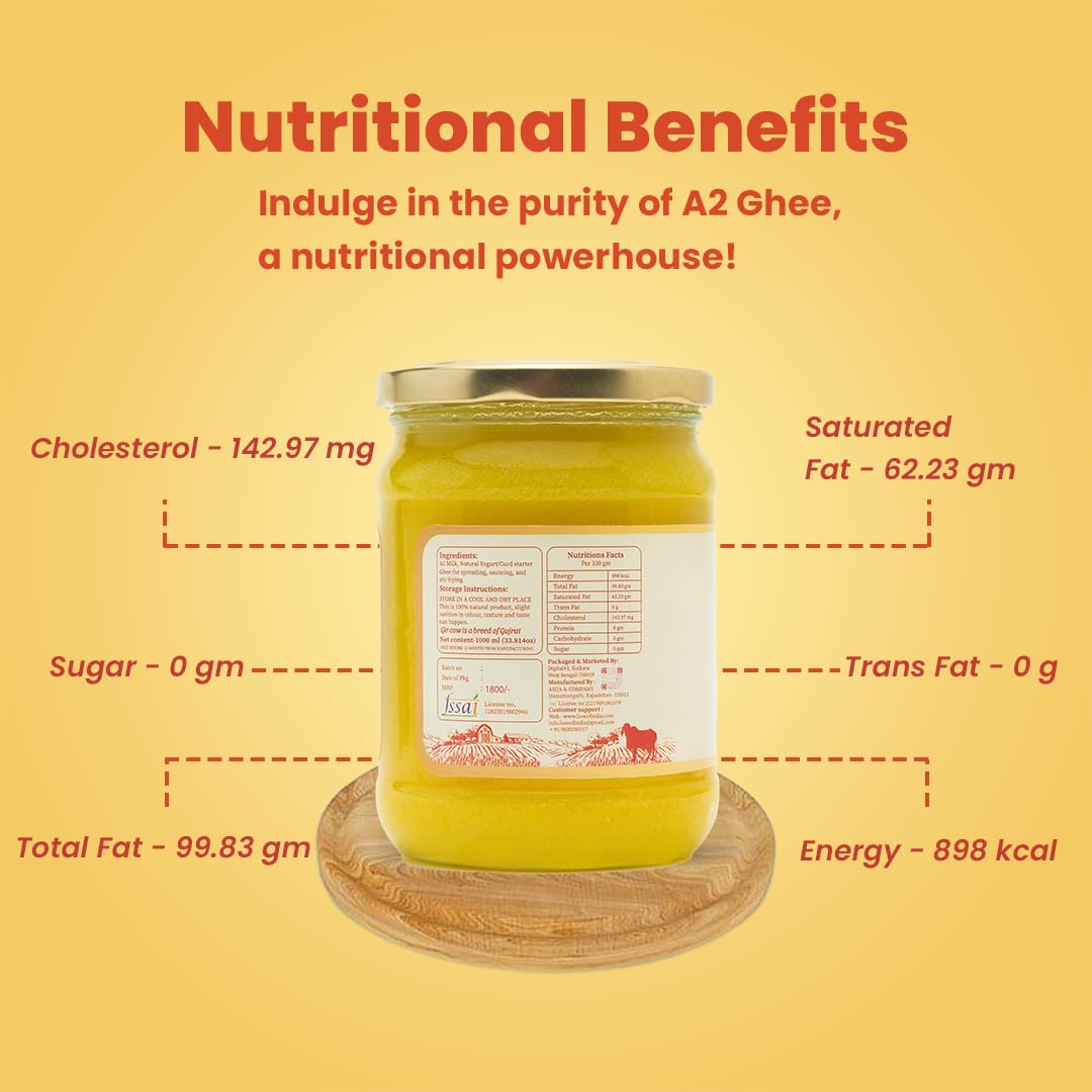 Pure A2 Desi Rathi Cow Ghee By Love Of India | Rich In Nutrients Healthy Traditional Vedic Bilona Method Desi Cow Ghee | 2 Litre (1 Litr * 2) 67.6 Ounce | Jar Pack