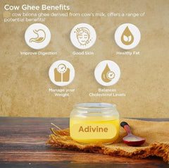 Natural Premium Gir Cow Ghee By Adivine | Traditional Bilona Method Healthy Grassfed Desi Cow Ghee Good For Enhances Eyesight | (500ml) 16.9 Ounce | Jar Pack