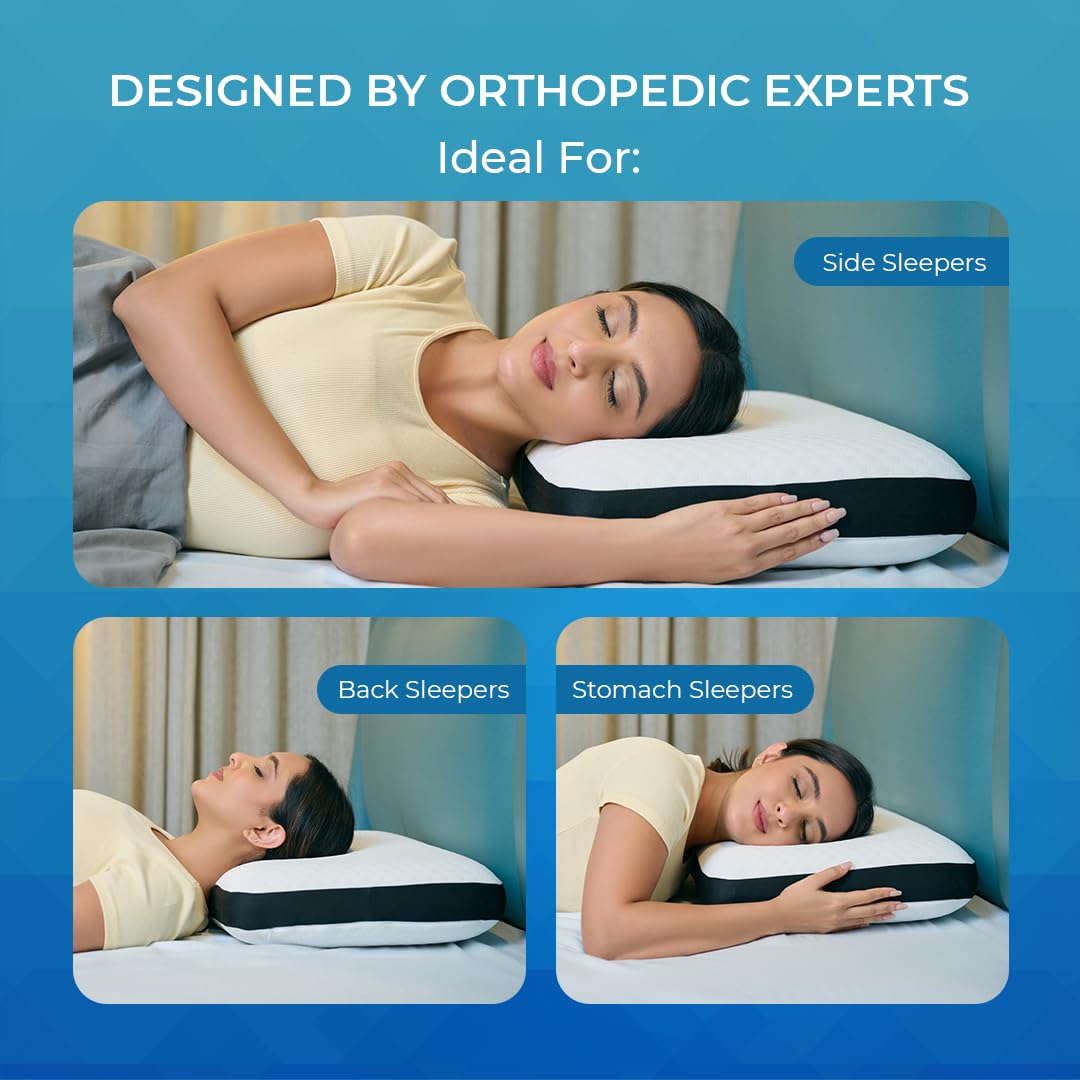 Orthopedic Memory Foam Pillow For Comfortable Sleep, White - 24 X 15 X 5 Inch | For Neck & Shoulder Pain Relief With Removable Zipper White Jacquard Cover | Back, Stomach Sleepers - Pack Of 1