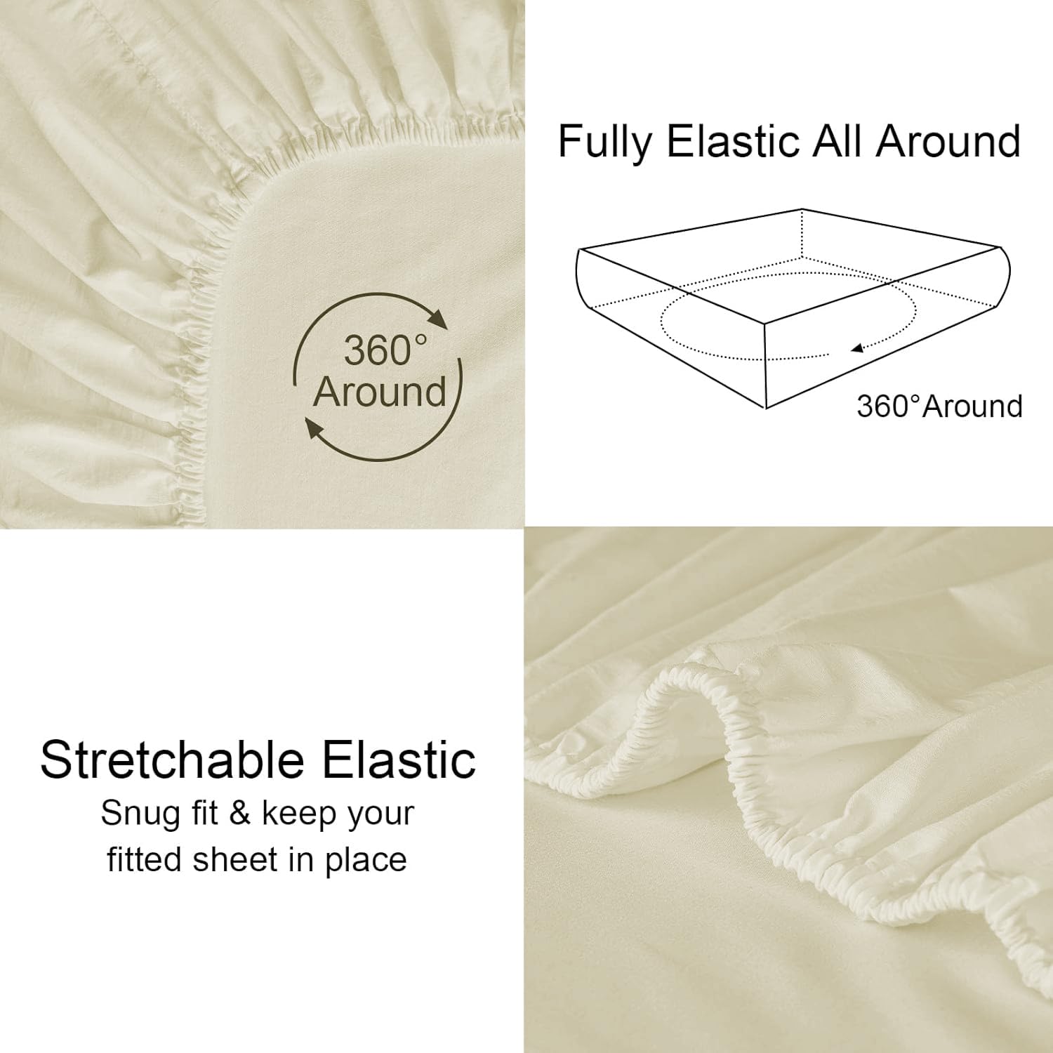 Cotton Queen Size Fitted Bedsheet With 2 Pillow Covers - 60 X 80 + 12 Inches, Ivory | Soft & Durable | Perfect For All Seasons, Especially Summer