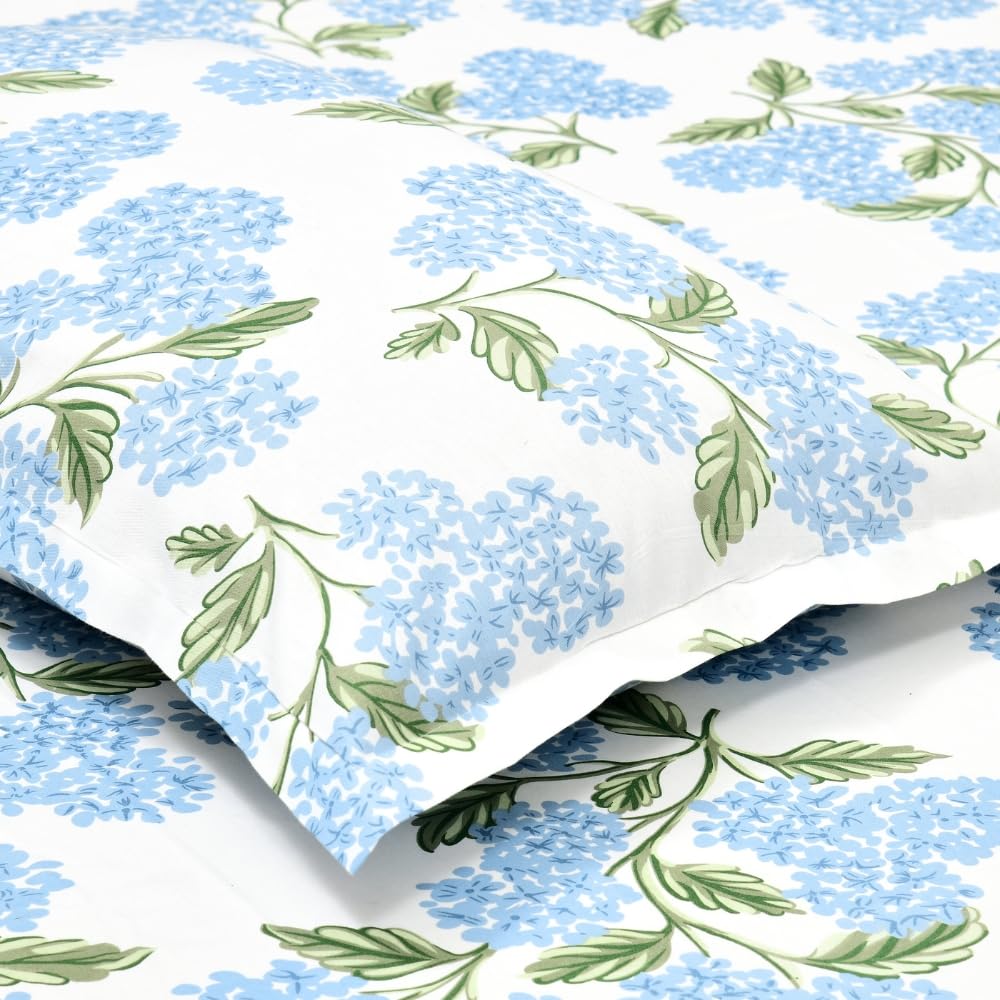 King Size Bed For Elastic Fitted Bedsheet With 2 Pillow Covers | 72 X 78 X 10 Inches, White & Blue | Softness, Durability & Comfort | Perfect For Everyday Use