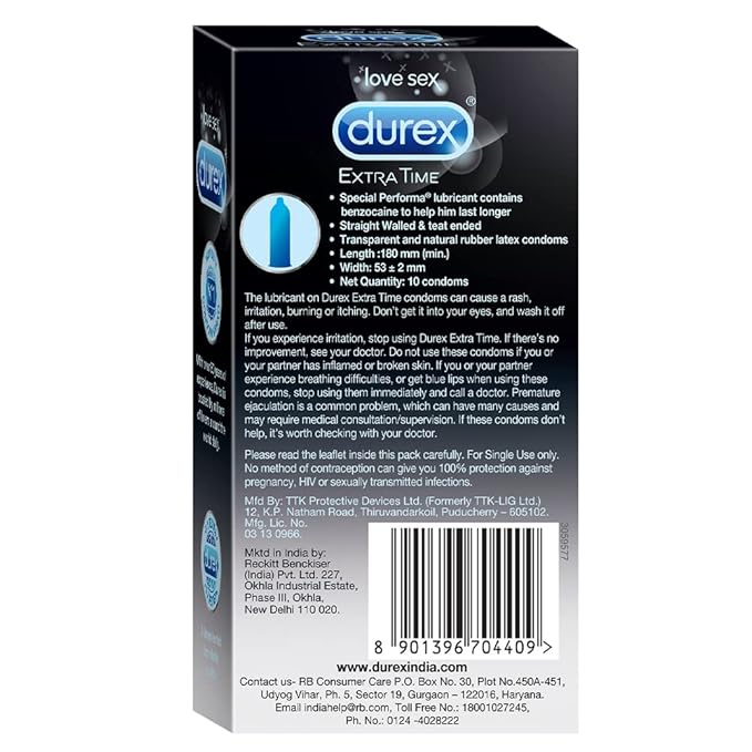 Durex Condoms, Extra Time - 10 Count