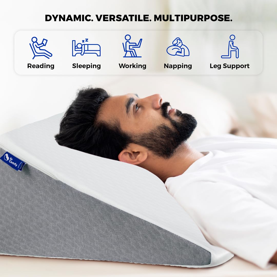 Wedge Pillow, For Ergonomic Posture, Work, Comfort, Recovery, Pain & Sleep, White & Grey | Medium Size, Back Pain Relief, Post Surgery Recovery Pillow, Multipurpose Pillow - Pack Of 1