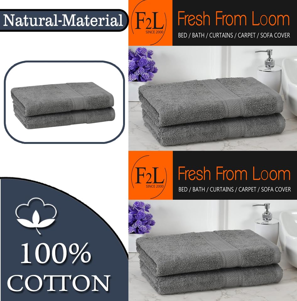 Fresh From Loom Luxury Edition Egyptian 100% Pure Cotton Bath Towel 1200 Gsm | High Water Heavy Soft Dual Stitched Bath Towel (Charcoal Grey) - 2 Pcs