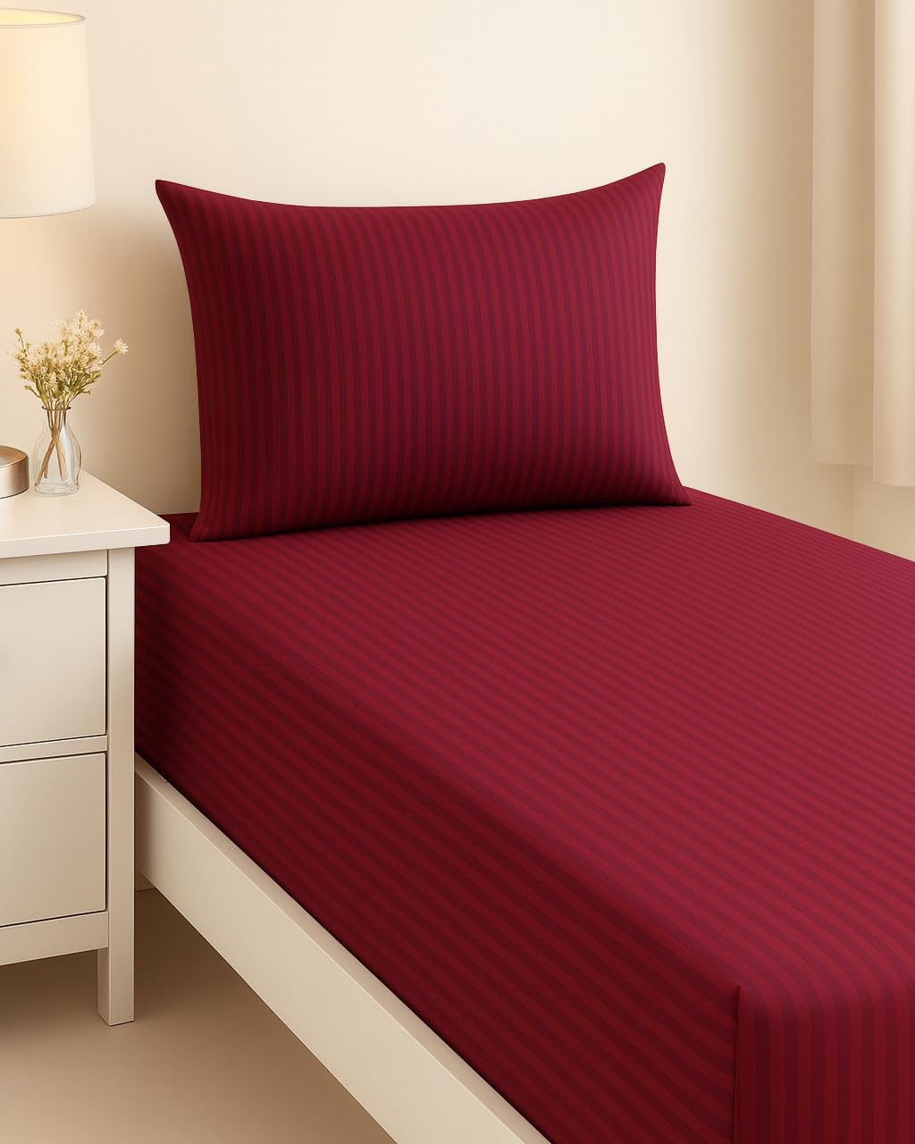 Cotton Single Bedsheet With One Pillow Cover - 90 X 60 Inches, Maroon | Soft & Breathable Premium Printed Design Bedsheet