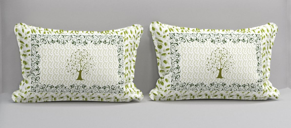 100% Cotton Double Bedsheet With 2 Pillow Covers - 90 X 90 Inches, Light Green | Printed Traditional Rajasthani Jaipuri Pattern Floral Double Bedsheet