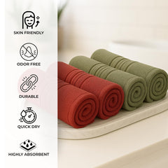 Akiko Home 100% Cotton Essential Series Face Towel 600 Gsm | Soft Absorbent & Durable Washcloth For Men & Women, Compact Travel Towel -Pack Of 4 (Maroon & Green)