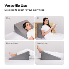 Wedge Plus Cushion For Sleeping, Memory Foam Pillow, Slate Grey | Acid Reflux Relief, High Resilience Foam | Orthopedic Wedge Cushion For Leg Elevator, Pregnancy, Breathable - Pack Of 1