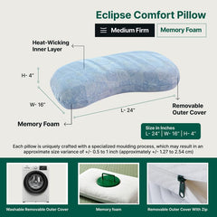 Memory Foam Orthopedic Pillow, Multi Position, Special Side Curve Bed Pillow - 24 L X 17 W X 4.5 H Inch | Pillow For Sleeping & Neck Pain Relief | Washable Zippered Cover, Adjustable Pillow