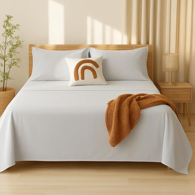 Bedsheets For Queen Bed Include Pillow Cover, Ultra Soft - Size 90x102 Inches, Light Grey | Plain Solid Bed Sheet-Good For Home, Hotel, Resort & Guest House