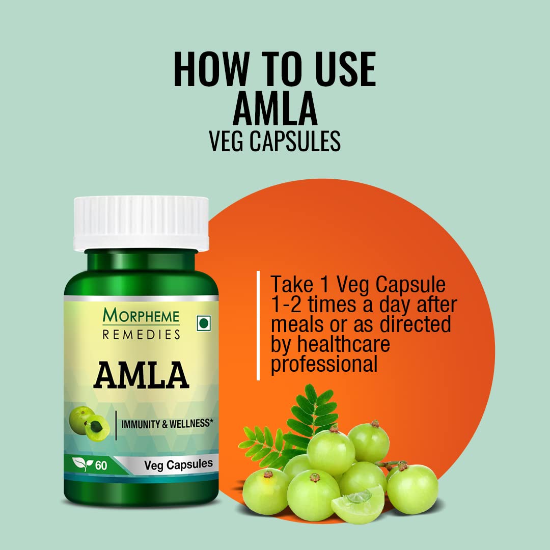 Morpheme Remedies Amla 500mg, Detoxifies And Rejuvenates The Digestive System | 60 Veg Capsules 100gm 0.2lbs