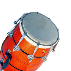 Handmade Wood Professional Dholak Indian Folk Musical Instrument - Orange | Professional Grade Dholak, Made With Thoroughly Dried Mango Wood - Perfectly Symmetric Round Dholak