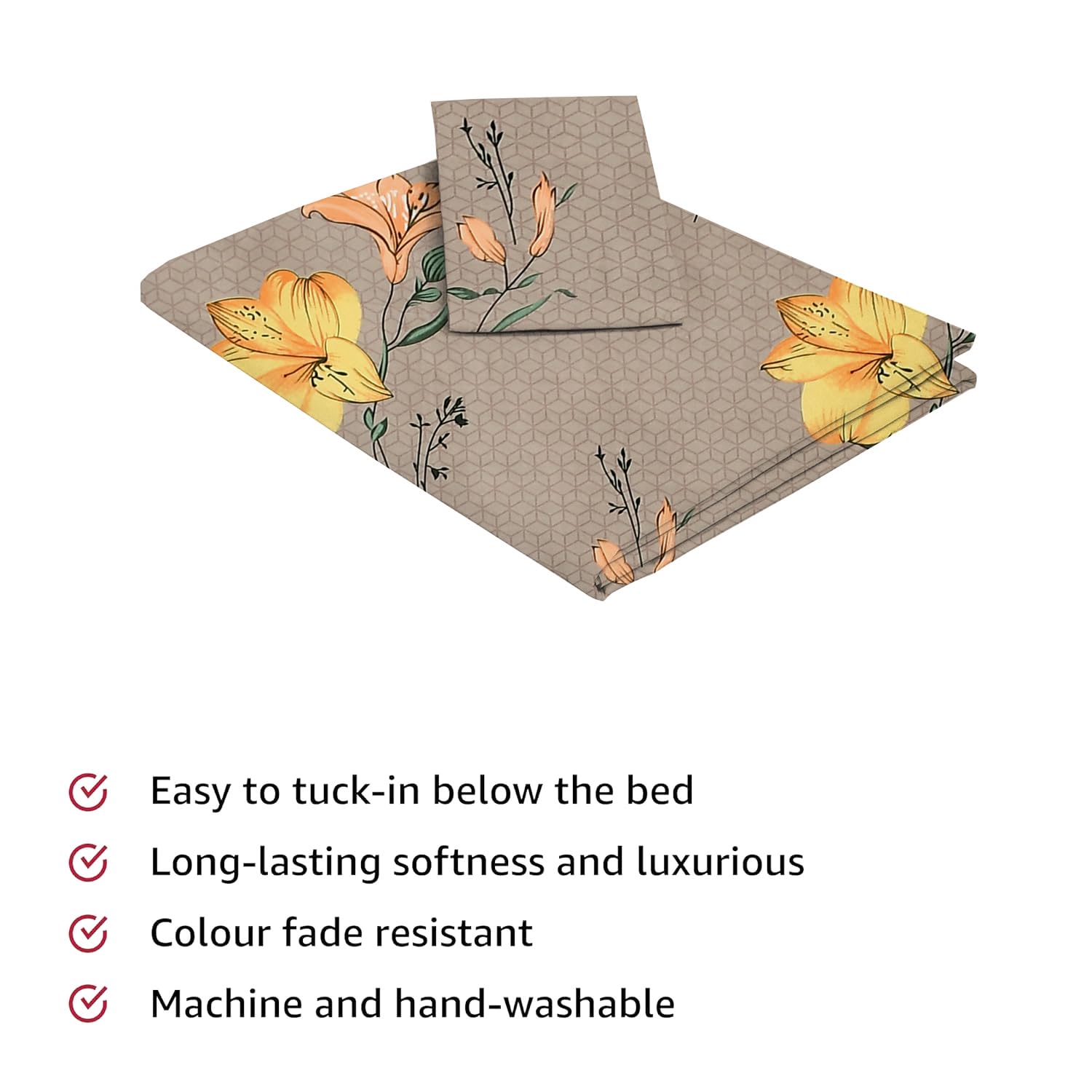 Print Cotton 1 Single Bedsheet With 1 Pillow Cover - 60 X 90 Inches, Yellow & Brown | Soft & Breathable Fabric, Skin-Friendly Bed Sheet For All Seasons