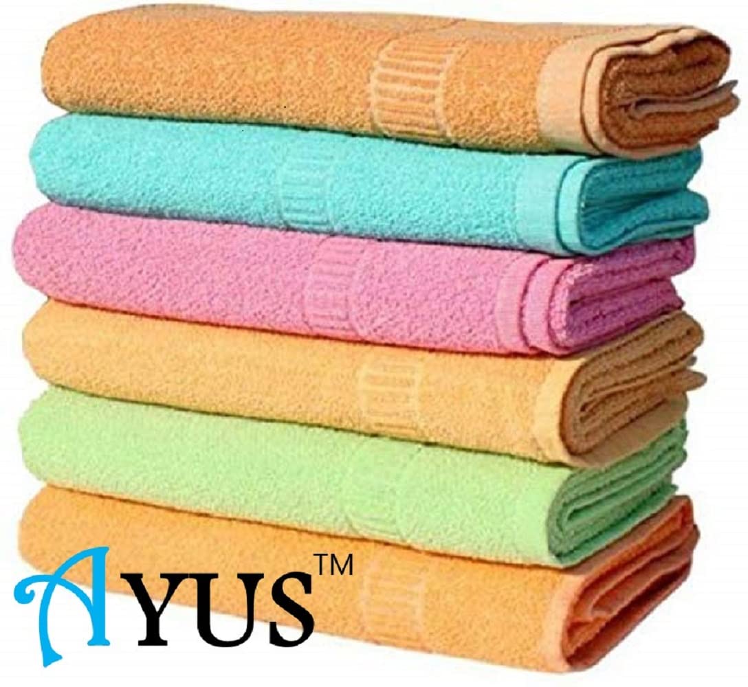 Ayus Cotton Hand Towel 450 Gsm, Multicolor (Pink, Green, Blue, Orange, Yellow, Brown) Ultra Soft & Super Absorbent (Set Of 6)
