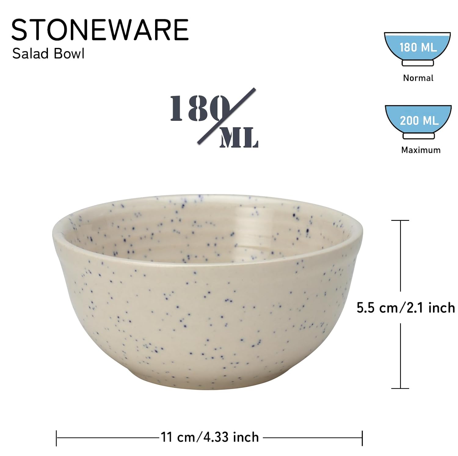 Hand Glazed Ceramic Serving Dinner Bowl Set Of 4 - 180ml Each, Ivory White | Microwave & Dishware Safe - Serving Katori Set