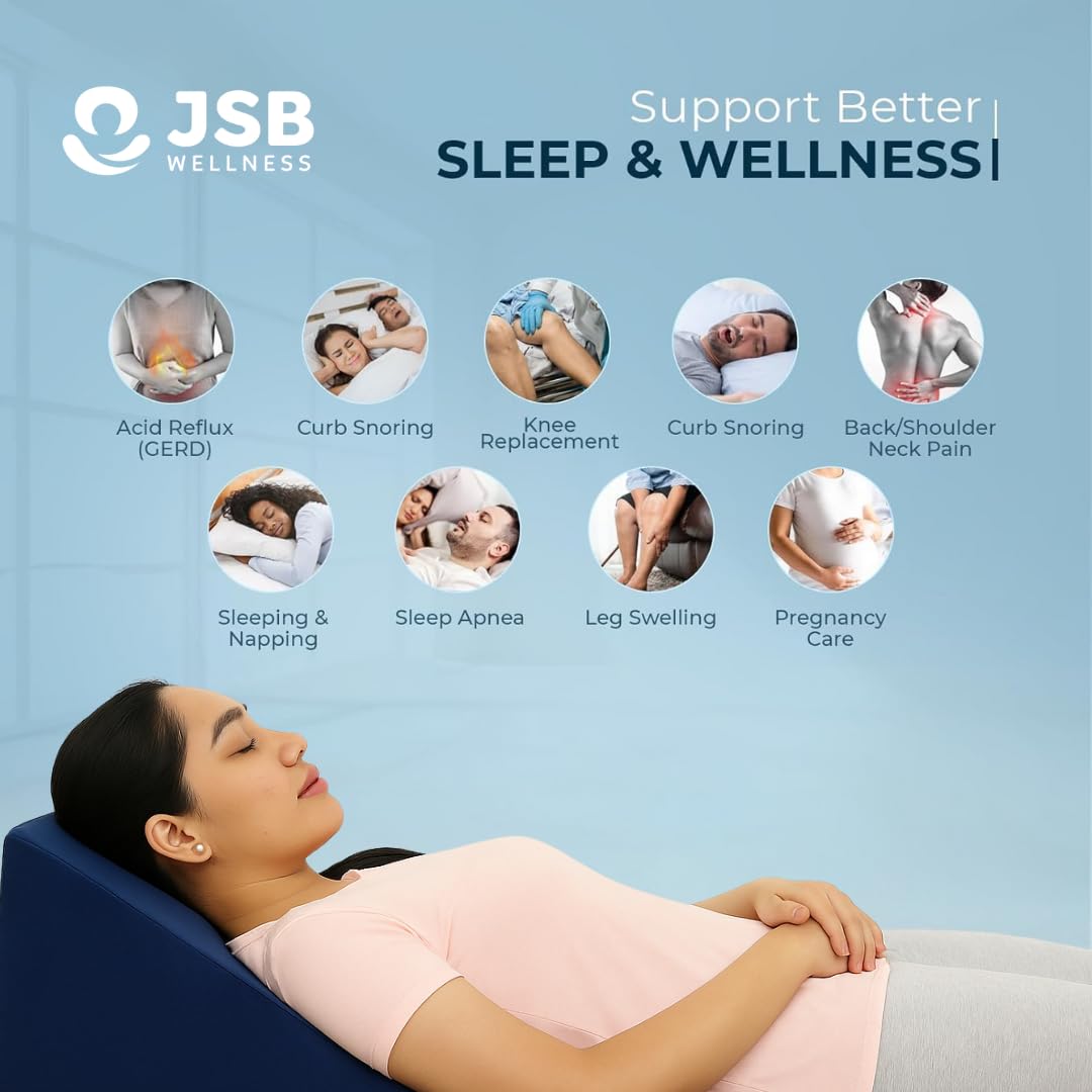 Bed Wedge Pillow, Orthopedic Back Cushion For Sleeping, Compact Pillow, Blue | Neck & Back Pain Support - Ideal For Acid Reflux, Post Surgery, Anti Snoring, Maternity, Model No - BS34