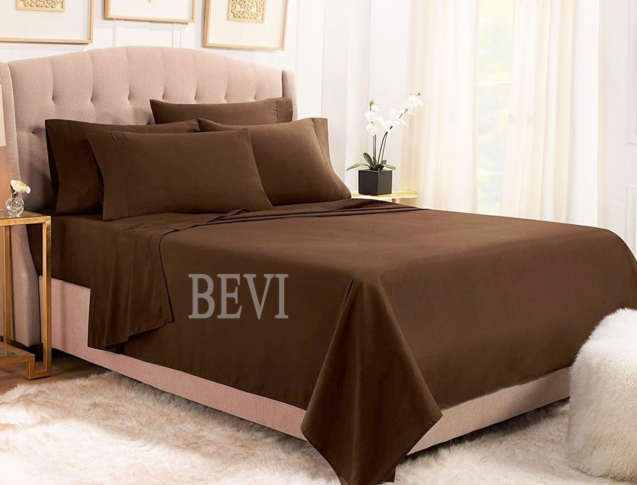 Bedsheet For Double Bed With 2 Matching Pillow Covers - Size 90 X 95 Inches, Brown | 300 Thread Count - Fabric Perfect For Daily Use Or Gifting Bedsheet