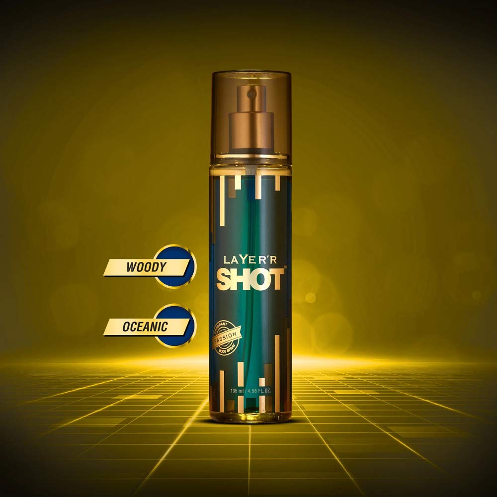 Layer'r Shot Gold Passion Fragrant Body Spray 135ml 4.56 Fl.oz. | Perfect For All Day Long Freshness | For Men