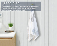 Urbano Homz 100% Cotton Large Size Waffle Weave Bath Towel 200 Gsm | Lightweight & Quick Dry Waffle Weave Ethnic Soft Towels (Grey & Teal)
