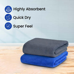 Maxoshine Microfiber Hand Towel 400 Gsm | Lint Free Napkins For Kitchen Wash Basin Gym Quick Dry & Soft Face Towel - Grey & Blue (Pack Of 2)