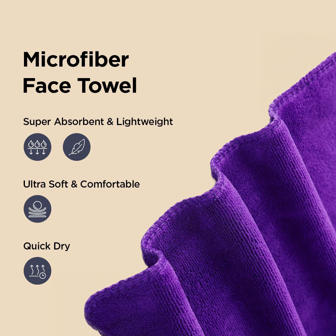 Kuber Industries Face Towel 300 Gsm | Antibacterial Microfiber Hand Towel (Purple) - 2 Pcs