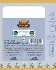 San-Cha Chamomile White Tea - 25gm, 0.8 Ounce, 25 Silky Tea Bags | Boosts Immunity & Metabolism Naturally - Supports Calm & Relaxation | Low Caffeine, Richest In Antioxidants