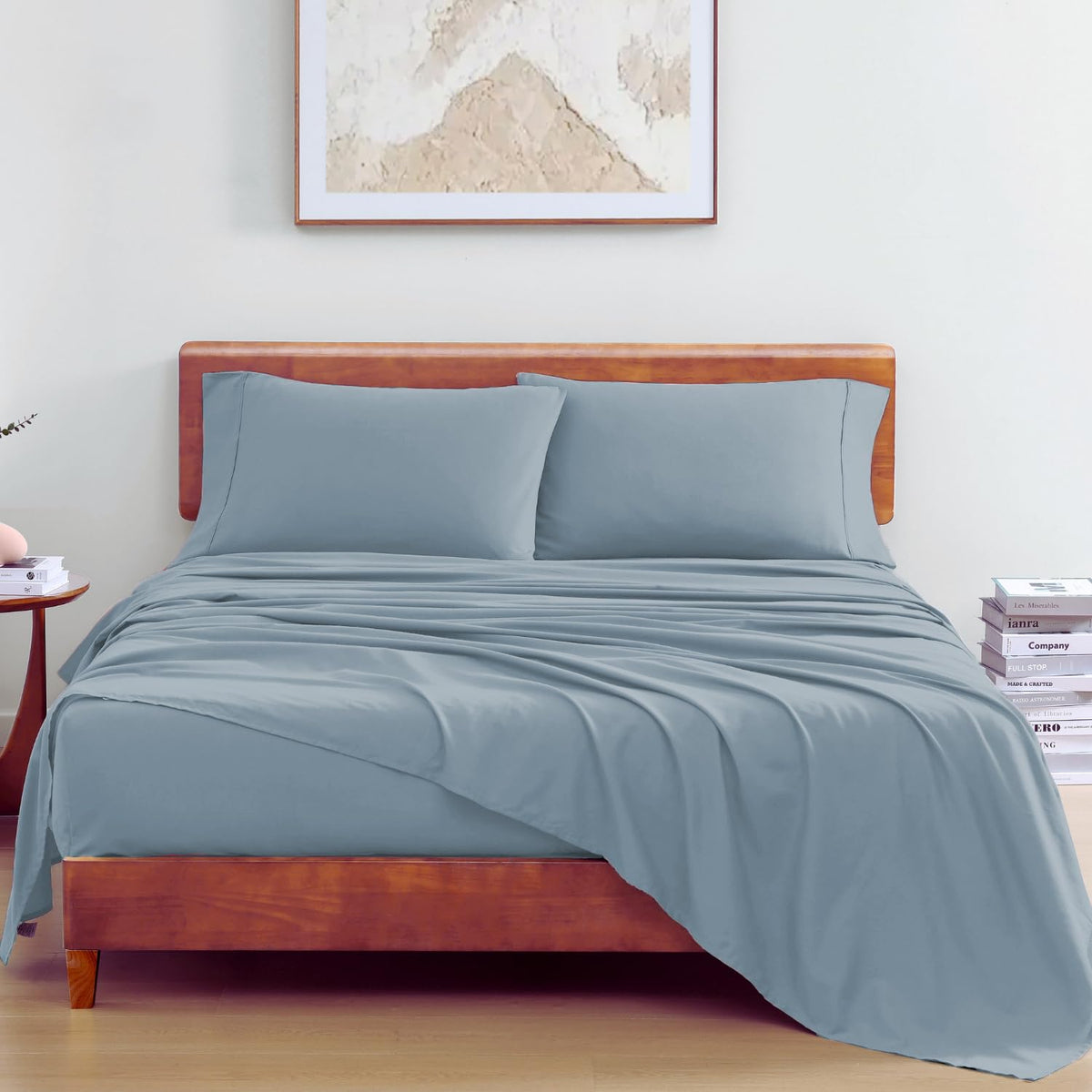 100% Organic Cotton Bedsheet For Double Bed With 2 Pillow Covers | 90 X 100 Inches, French Blue | Soft & Comfortable Fabric, Machine Washable
