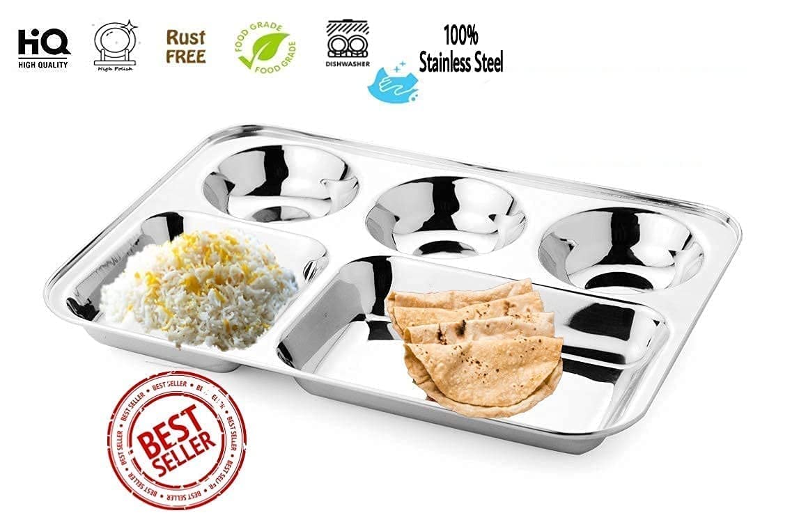 Silver Stainless Steel Sandwich Tray Set, 5 Pieces, Microwave Safe | Set Of 5 Individual Trays In 1 - Rectangular Shape
