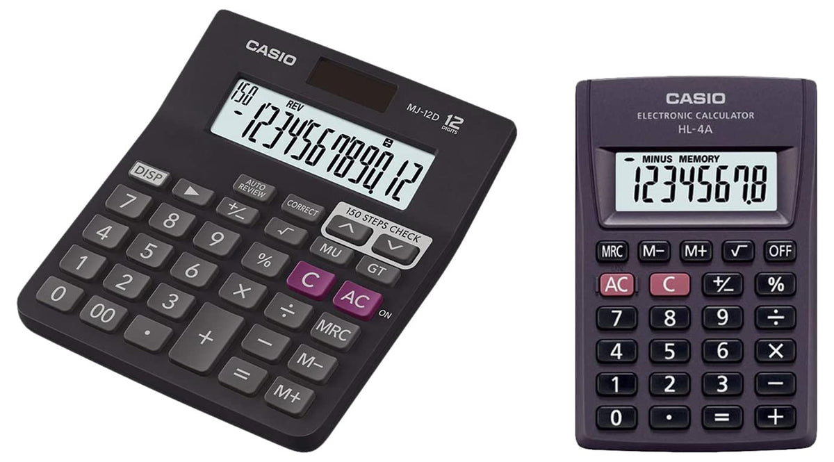 Casio Mj-12d 150 Steps Check And Correct Desktop Calculator & Casio Hl-4a Portable Calculator, Extra Small Size