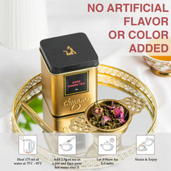 Chayam Rose Green Tea - 50gm Tin, 1.7 Ounce | Rose Tea With Real Dried Rose Petals & Whole Leaf Green Tea - Low Caffeine - Refreshing & Aromatic Green Tea