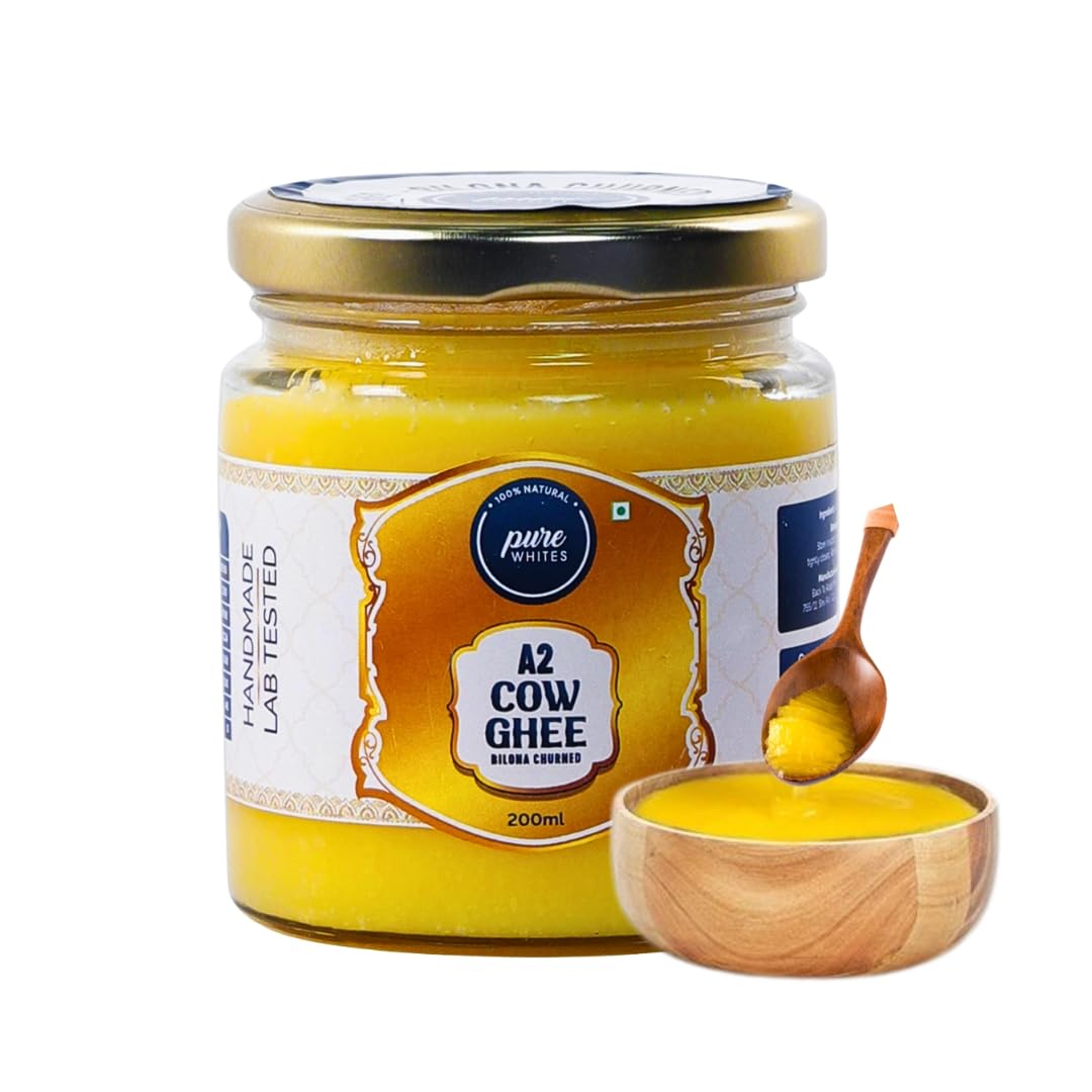 Pure A2 Cow Ghee By Pure Whites | Homemade Organic & Fresh Ghee Prepared Using Traditional Vedic Bilona Method | (200ml) 6.7 Ounce | Jar Pack