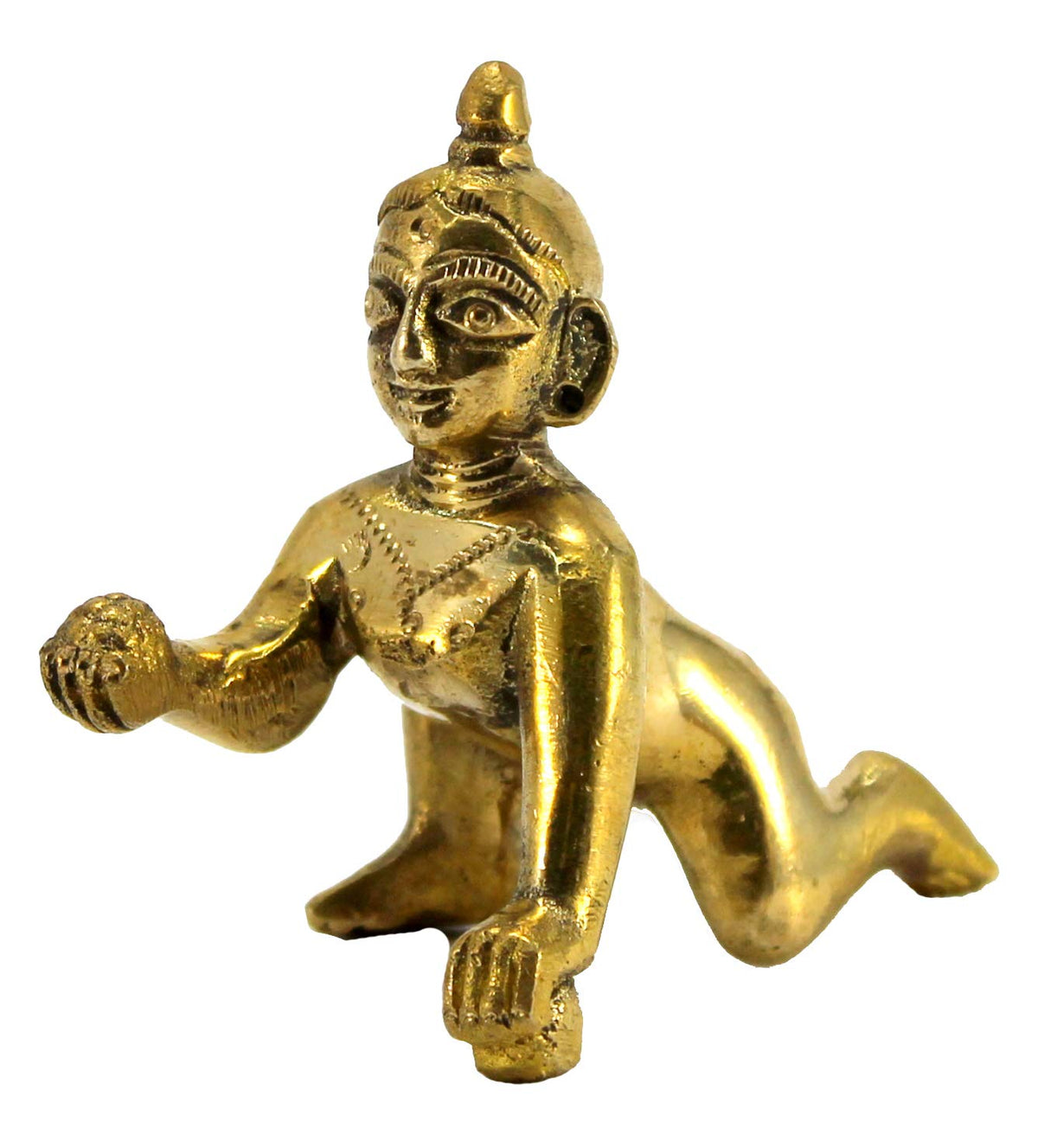 Beautiful Brass Laddu Gopal, Baby Krishna Idol, Handmade, Statue - 5.5 Cm | For Your Home, Workplace, Office, Desk, Best Gifts, Thakur Ji Murti
