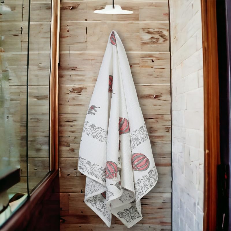 Texstylers 100% Cotton Waffle Weave Bath Towel 900 Gsm | Soft, Quick Dry, Lightweight & Absorbent Large Size Spa Towel For Bathroom, Gym, Travel (Red Balloon) -Pack Of 3