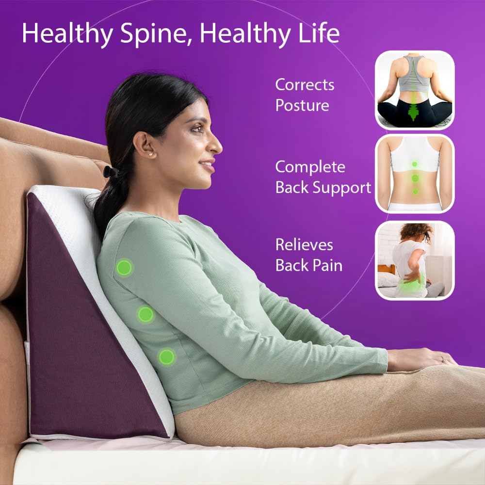 Wedge Cushion, Bed Pillow, Orthopedic Memory Foam Leg Pillow - White & Purple | Neck & Back Support Pillow, For Sitting & Sleeping, Pain Relief | Wedge Pillow, Multi-Purpose Use