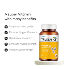 Truebasics Vitamin D3 600 Iu | For Strong Bones, Muscle Strength & Immunity | 50 Capsules , 100gm 0.2lbs