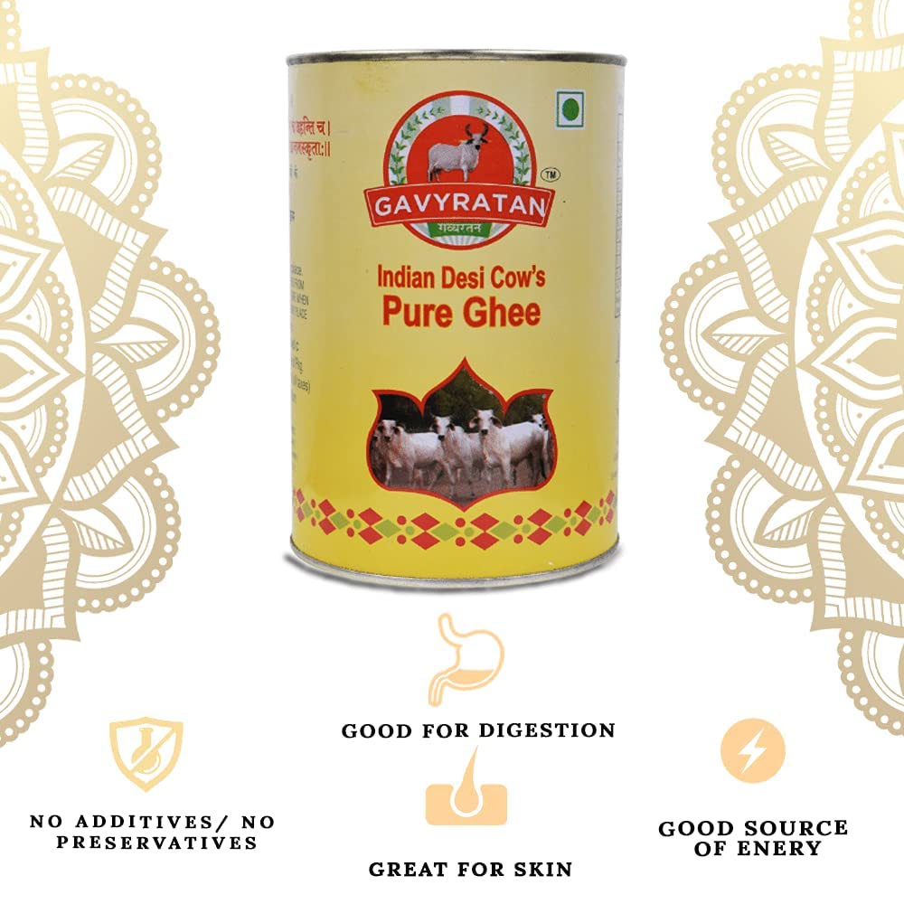 Premium Indian Desi Cow Ghee By Gavyamrut | Great Source Of Healthy & Nutrients Desi Cow Ghee Good For Calcium | (5 Litr) 169.0 Ounce | Tin Pack