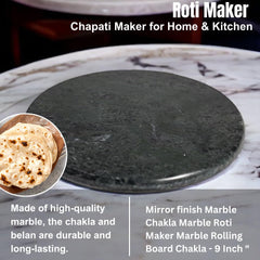 Green Marble Chakla 9 Inch - Rolling Pin Board | Roti Maker - Phulka Maker | Chapati Maker For Home & Kitchen - Full Finished Marble Roti Maker Kitchen Utensil