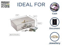 Stainless Steel Cash, Jewellery, Coin Box Silver Rectangular Storage Box With Pre - Fitted Lock 8 Inch, Special Feature - Portable Coin Box