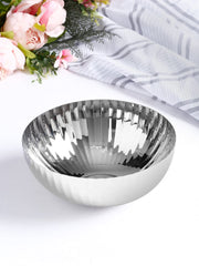 Stainless Steel Serving Bowl - Rhythm Garden Series | Ribbed Pattern Serving Dish- Large Dining Table Bowl | Noodles Serving Bowl - Dishwasher Safe, Easy To Clean | Serve Ware, Dinnerware & Tableware